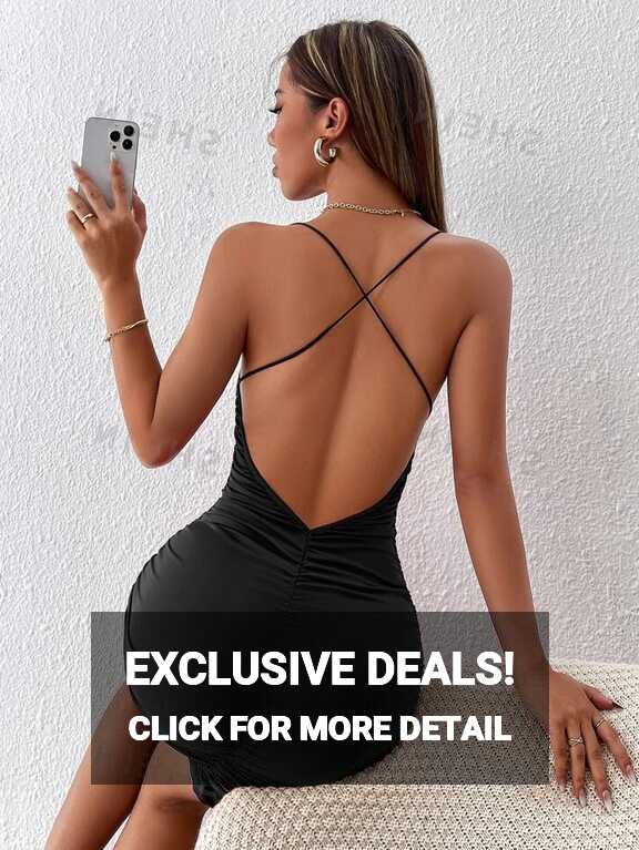 SHEIN PETITE Crisscross Backless Ruched Cami Bodycon Short Summer ...