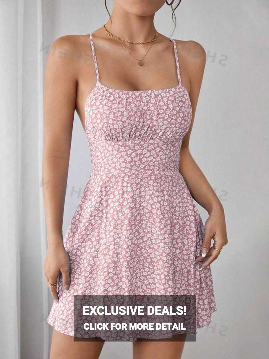 SHEIN PETITE Ditsy Floral Print Criss Cross Tie Backless Cami ...