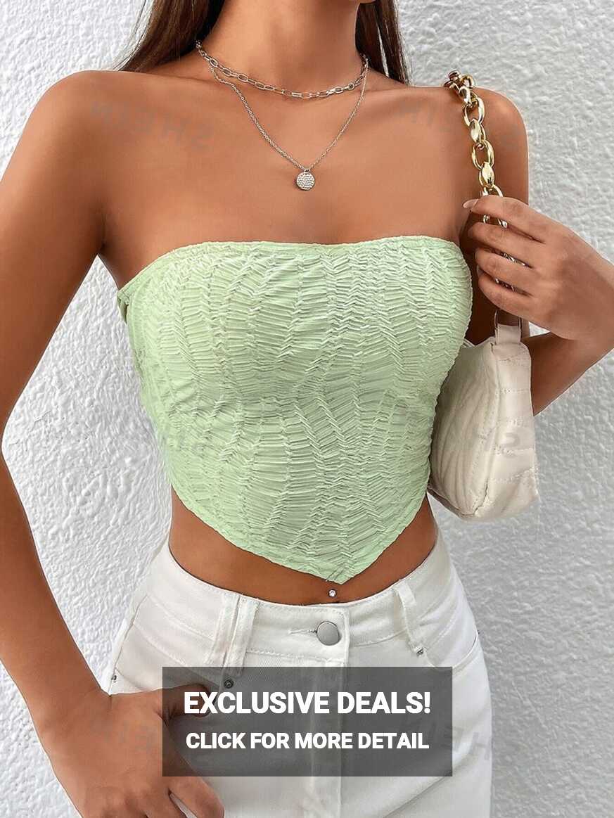 SHEIN PETITE Hanky Hem Lace Up Back Crop Tube Summer Top | SHEIN USA