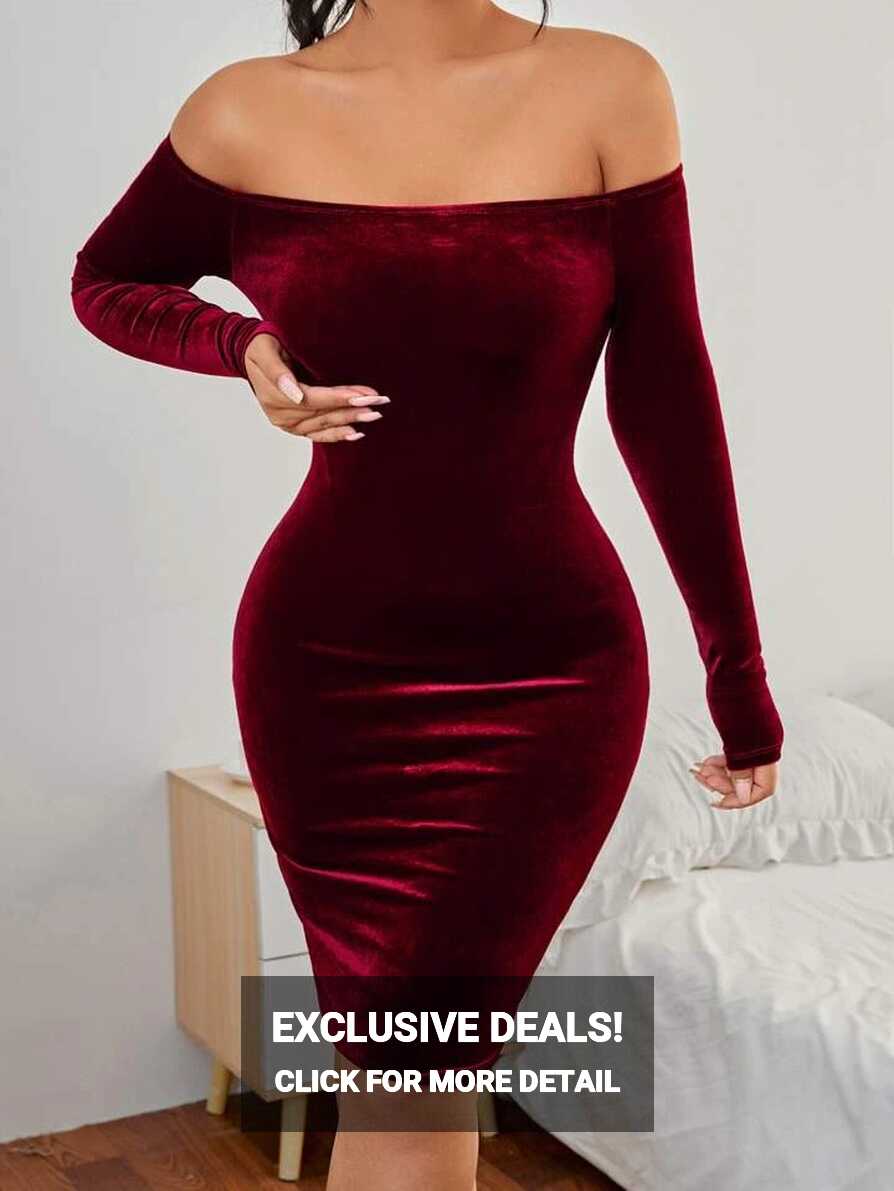 SHEIN PETITE Off Shoulder Velvet Bodycon Dress | SHEIN USA