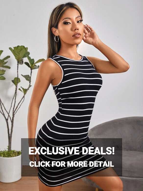 SHEIN PETITE Striped Print Sleeveless Bodycon Dress | SHEIN USA