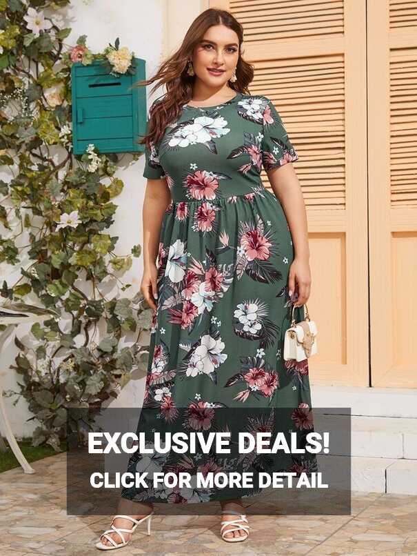 SHEIN Plus Floral Print Maxi Dress | Maxi dress, Maxi dresses ...