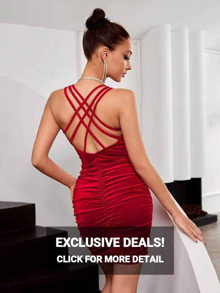 SHEIN Privé Crisscross Backless Ruched Bodycon Dress | SHEIN USA