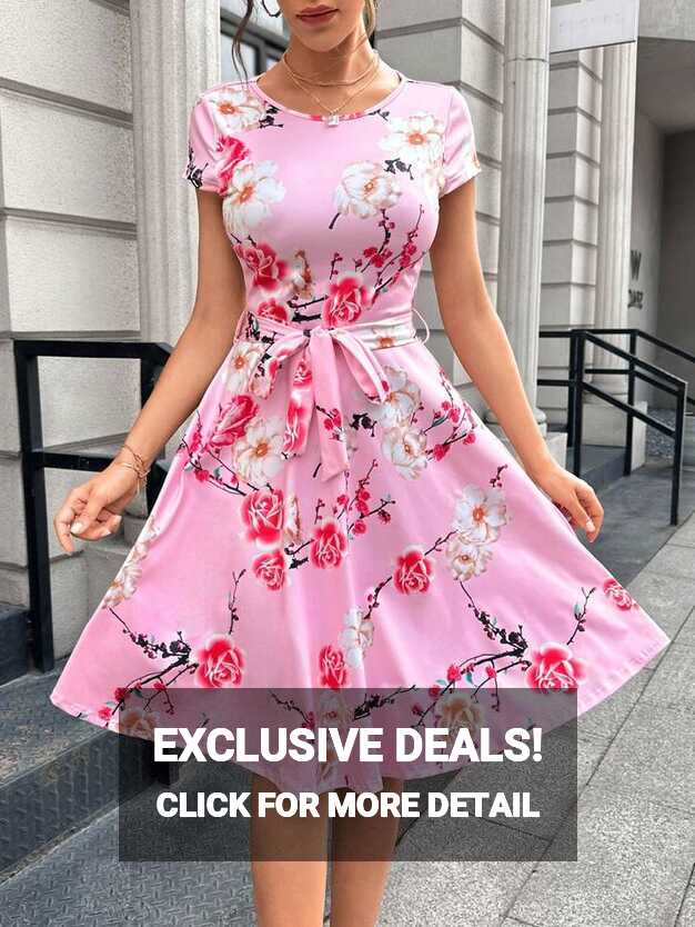 SHEIN Privé Floral Print Belted Dress | SHEIN USA