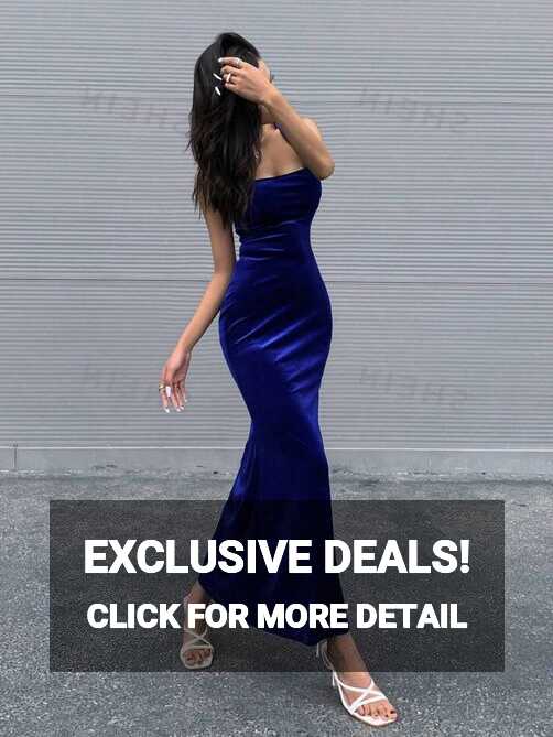 SHEIN Privé Lace Up Backless Velvet Bodycon Dress | SHEIN EUQS