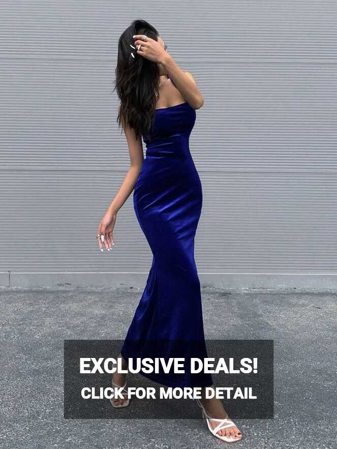 SHEIN Privé Lace Up Backless Velvet Bodycon Dress