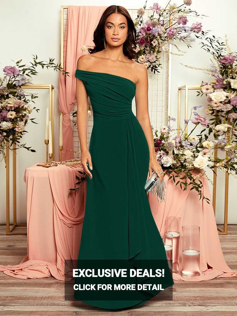 SHEIN Ruched One Shoulder Draped Front Bridesmaid Dress