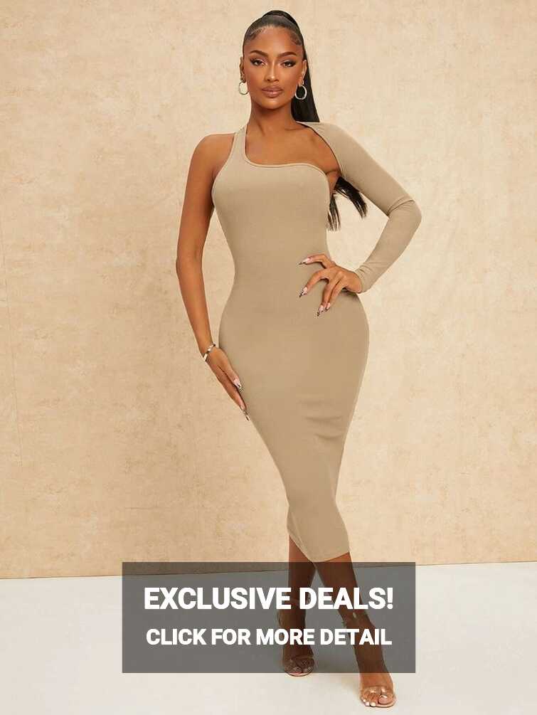 SHEIN SXY Asymmetrical Neck Cut Out Back Bodycon Dress | Bodycon ...