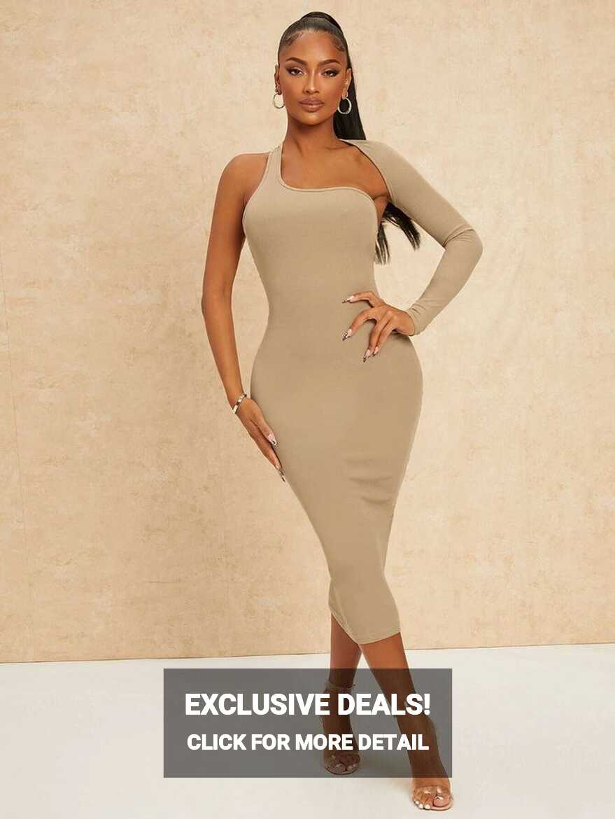 SHEIN SXY Asymmetrical Neck Cut Out Back Bodycon Dress