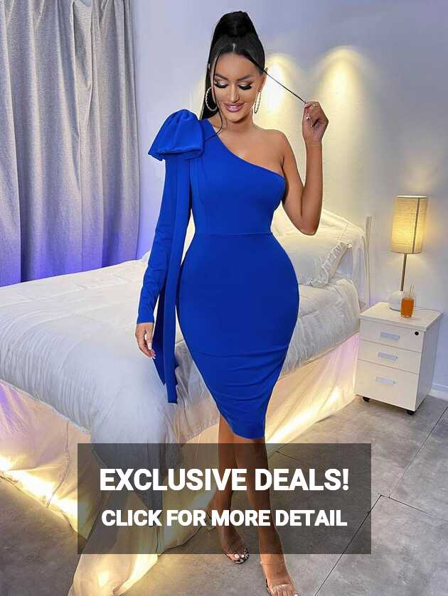 SHEIN SXY One Shoulder Ruffle Trim Draped Straps Bodycon Dress ...