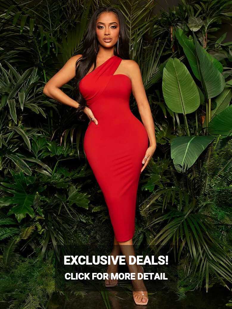 SHEIN SXY One Shoulder Solid Bodycon Dress