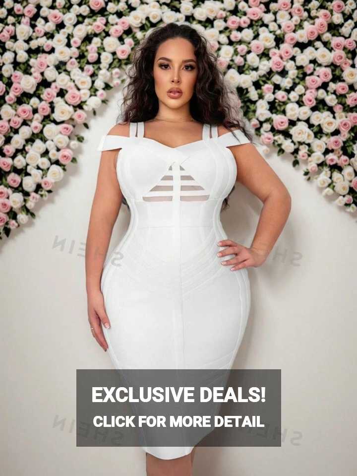 SHEIN SXY Plus Size Party Women&#39;s Elegant Solid Color Simple White ...