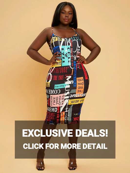 SHEIN SXY Plus Slogan Graphic Bodycon Dress ⋆ Women&#39;s Store