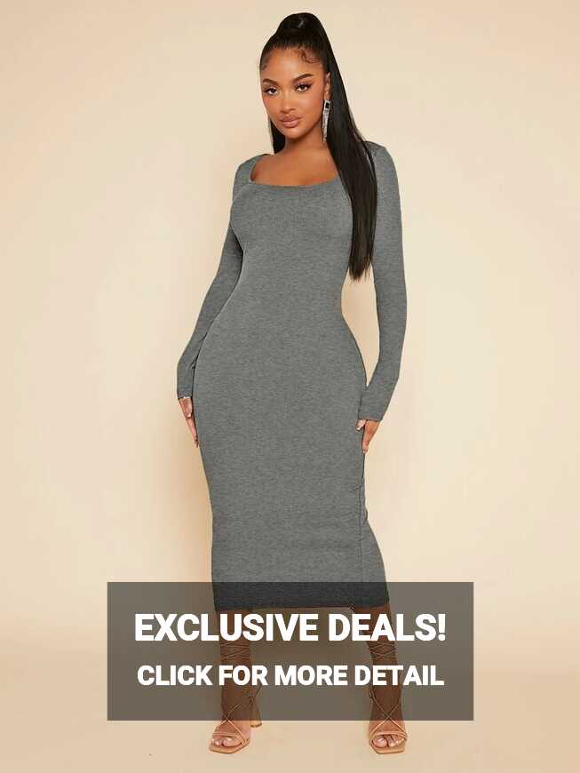 SHEIN SXY Solid Square Neck Bodycon Dress for Sale New Zealand ...