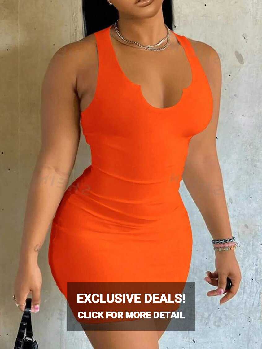 SHEIN Slayr Casual And Simple Orange Sleeveless Bodycon Spaghetti ...