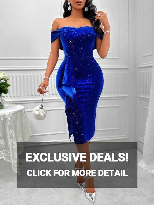 SHEIN Slayr Off Shoulder Ruffle Trim Draped Side Velvet Bodycon ...