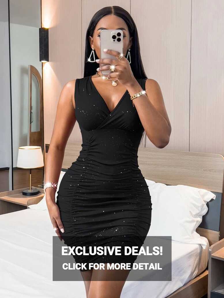 SHEIN Slayr Rhinestone Ruched Bodycon Dress | SHEIN