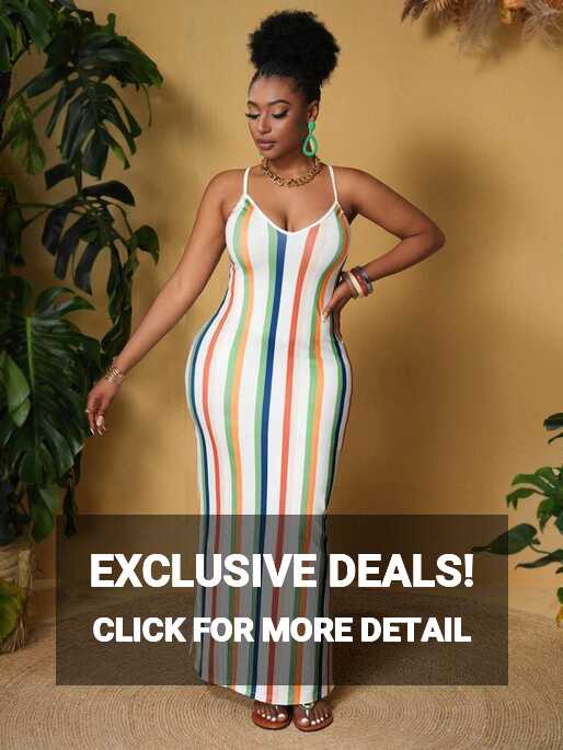 SHEIN Slayr Slayr Casual Women&#39;s Plus Size Striped &amp; Printed Split ...