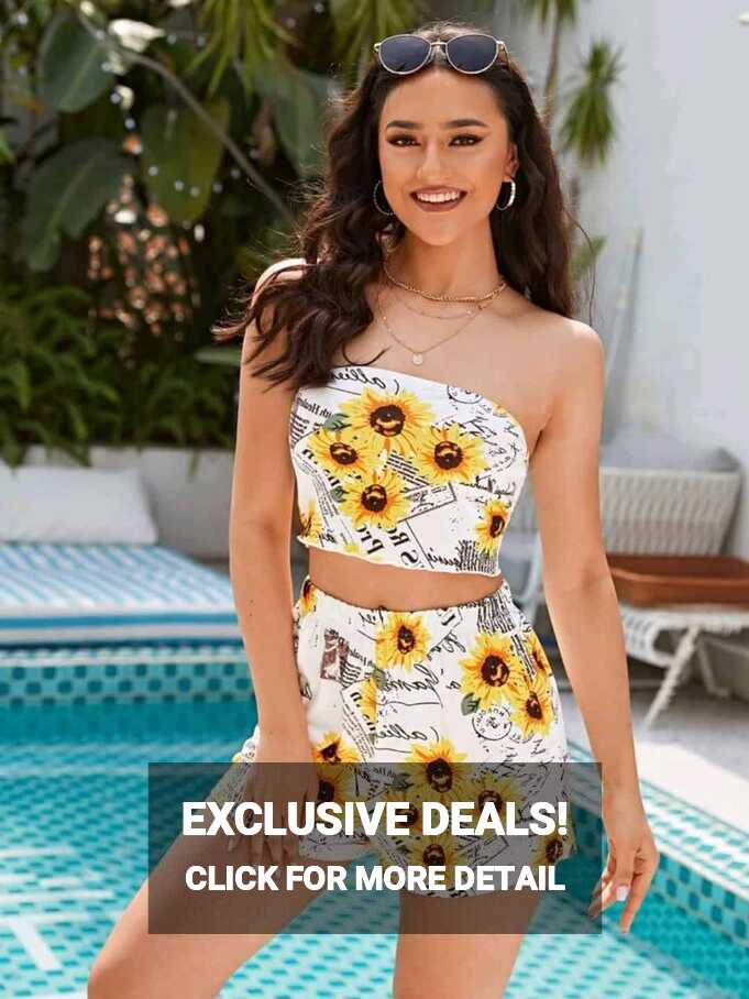 SHEIN Sunflower &amp; Letter Graphic Tube Top &amp; Shorts Set - Her Shop EG