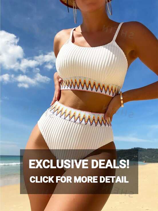 SHEIN Swim Vcay Summer Beach Ribbed Bikini Set Contrast Trim ...