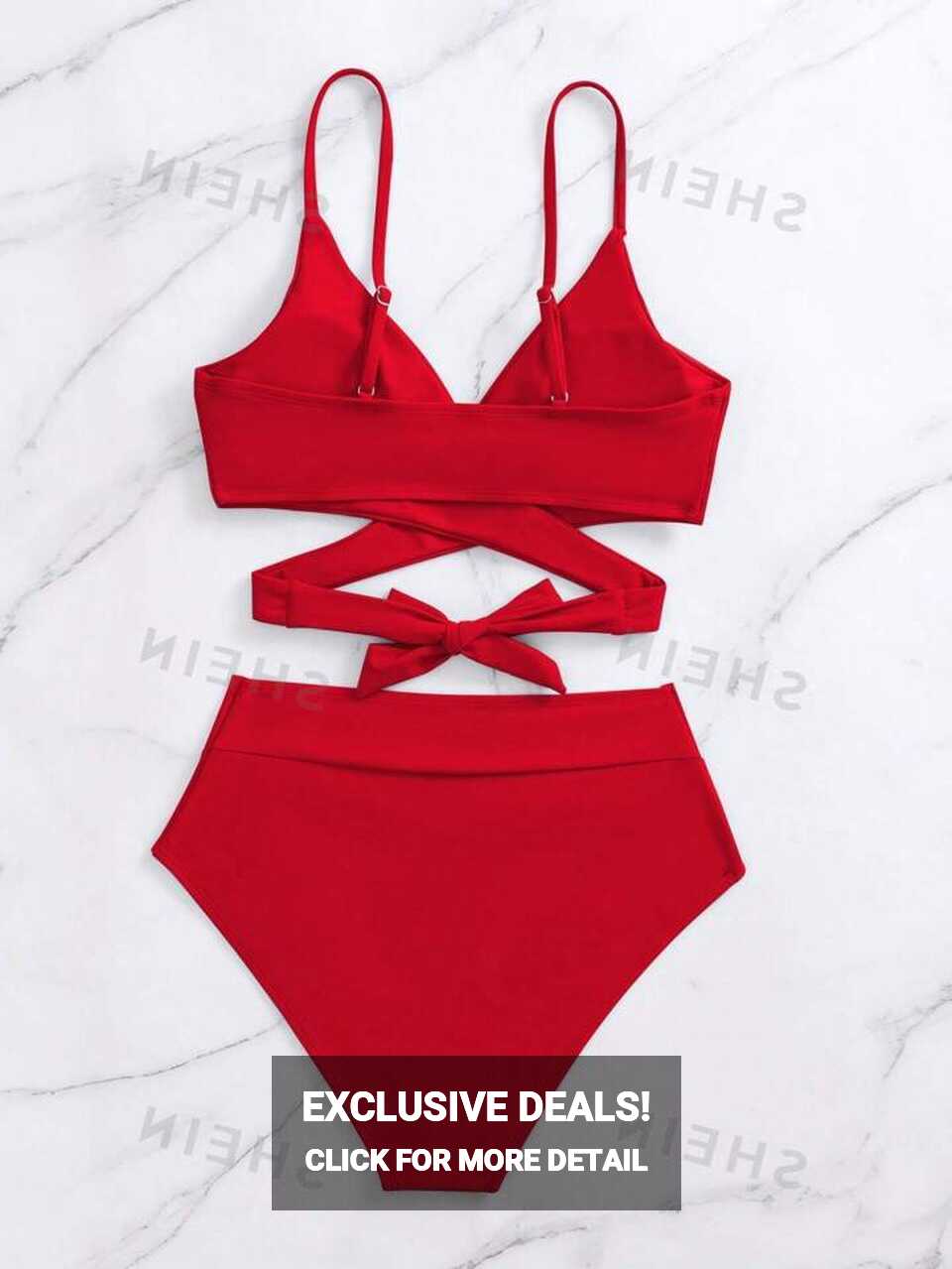 SHEIN Swim Vcay Summer Beach Solid Bikini Set Crisscross Tie Back ...