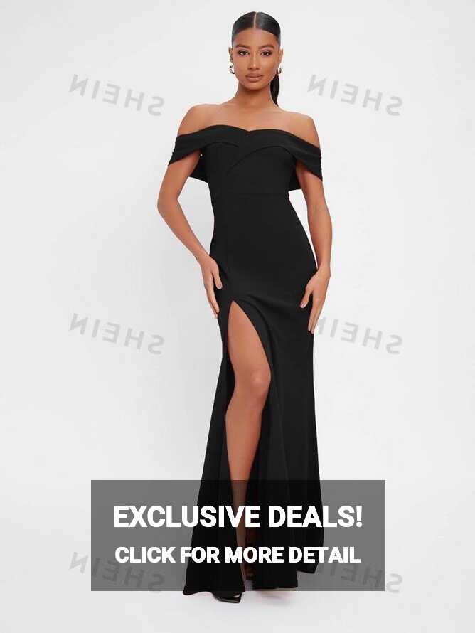 SHEIN Tall Solid Off Shoulder Backless Split Thigh Prom Dress ...