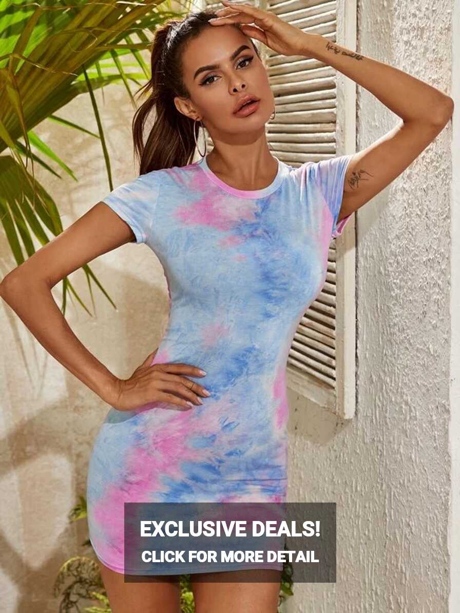 SHEIN Tie-Dye Wash Bodycon Mini Dress | Bodycon mini dress, Tie ...