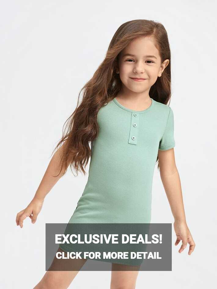 SHEIN Toddler Girls Fake Buttons Fitted Dress | SHEIN