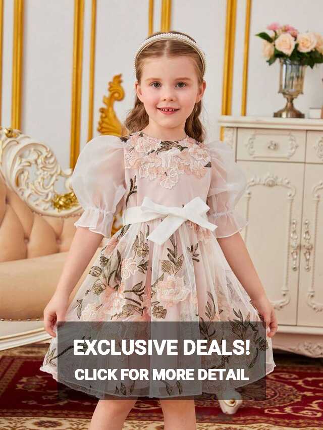 SHEIN Toddler Young Girls Princess Dress With Organza Puff Sleeves ...