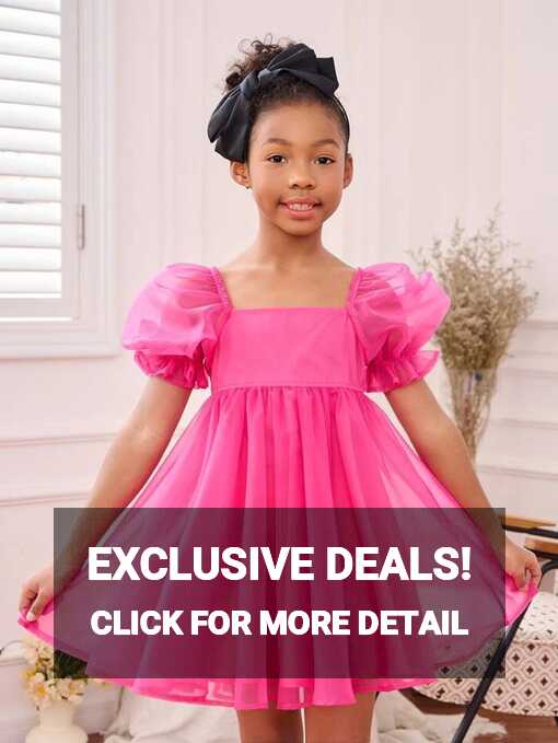 SHEIN Tween Girl Solid Puff Sleeve Dress | SHEIN