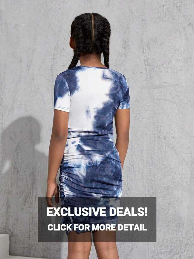 SHEIN Tween Girl Versatile Tie-Dye Bodycon Dress With Drawstring ...