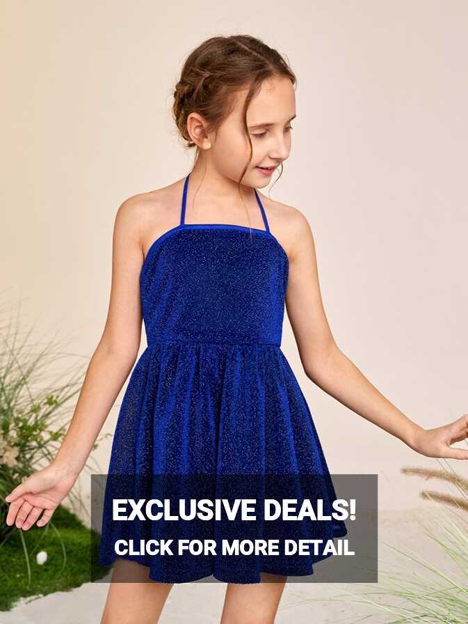 SHEIN Tween Girls Halter Neck Glitter Cami Party Dress | SHEIN USA