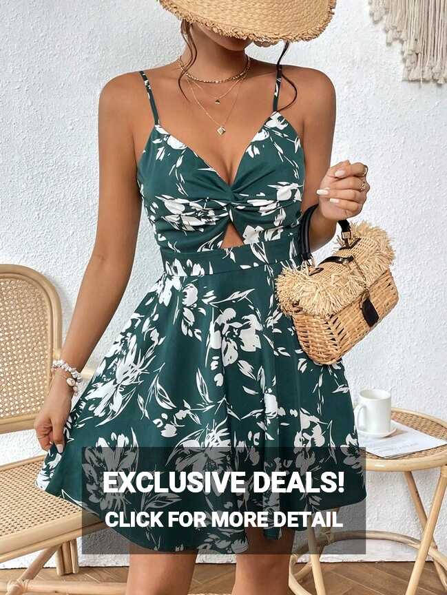 SHEIN VCAY Floral Print Twist Front Cut Out Cami Dress | SHEIN