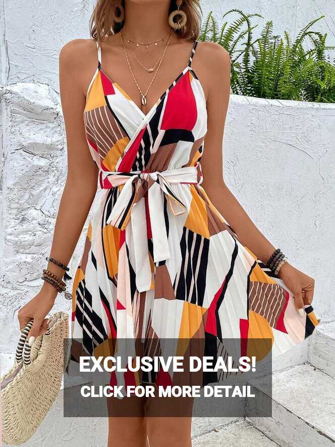 SHEIN VCAY Geo Print Belted Cami Dress | SHEIN USA