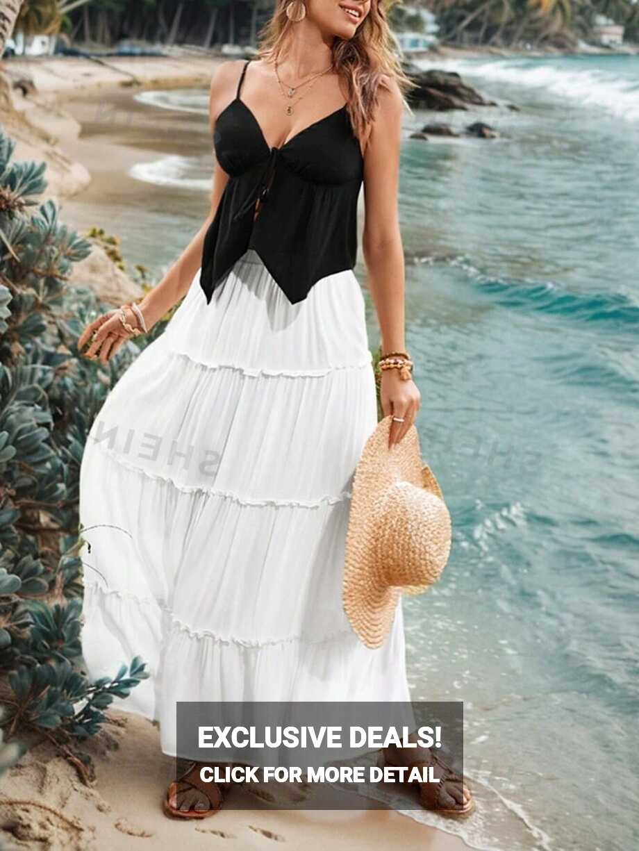 SHEIN VCAY Knotted Front Cami Top And Skirt Summer Vacation Two ...