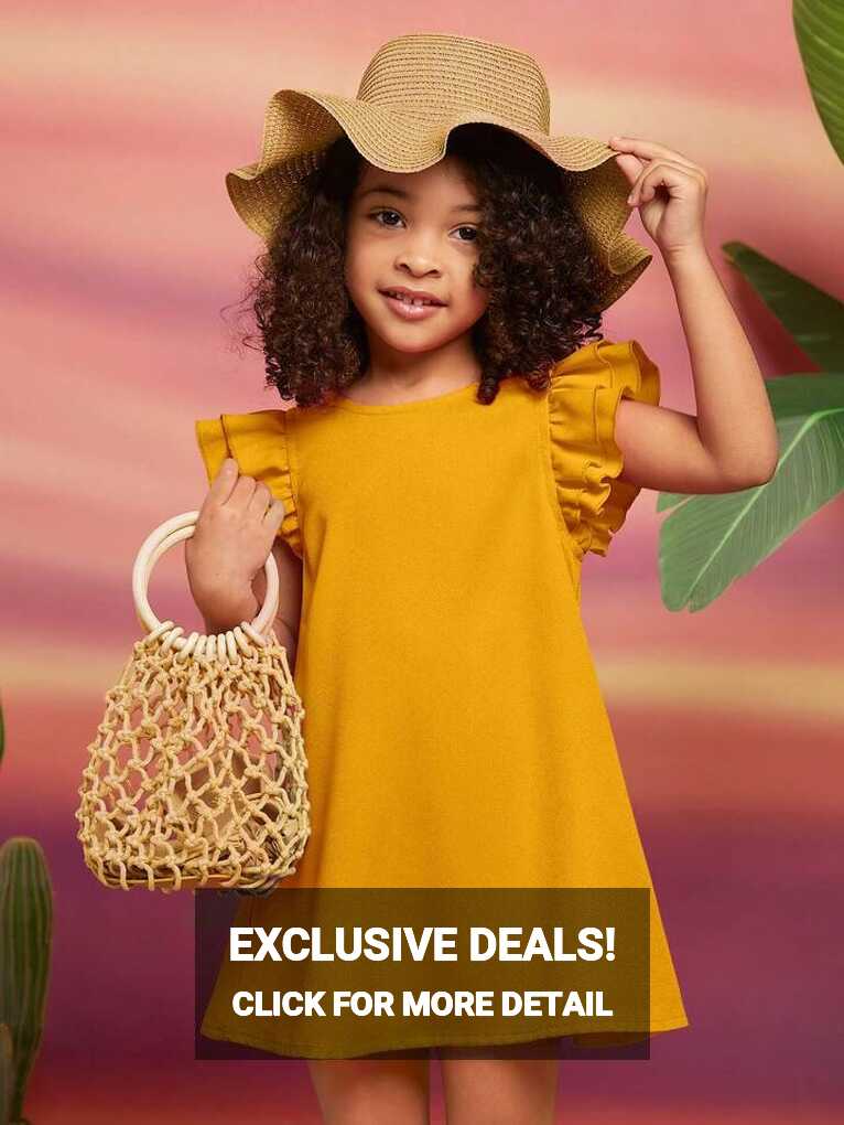 SHEIN Young Girl Solid Color Round Neck A-Line Dress And Ruffled ...