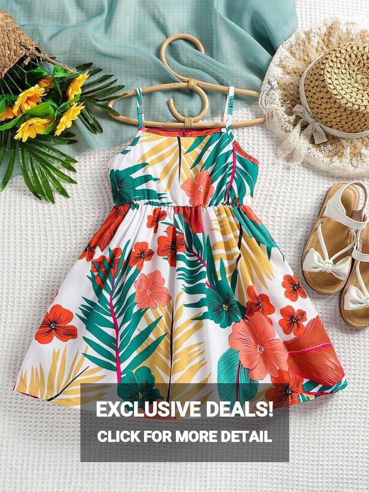 SHEIN Young Girl Tropical Printed Fresh &amp; Sweet Vacation Dress ...