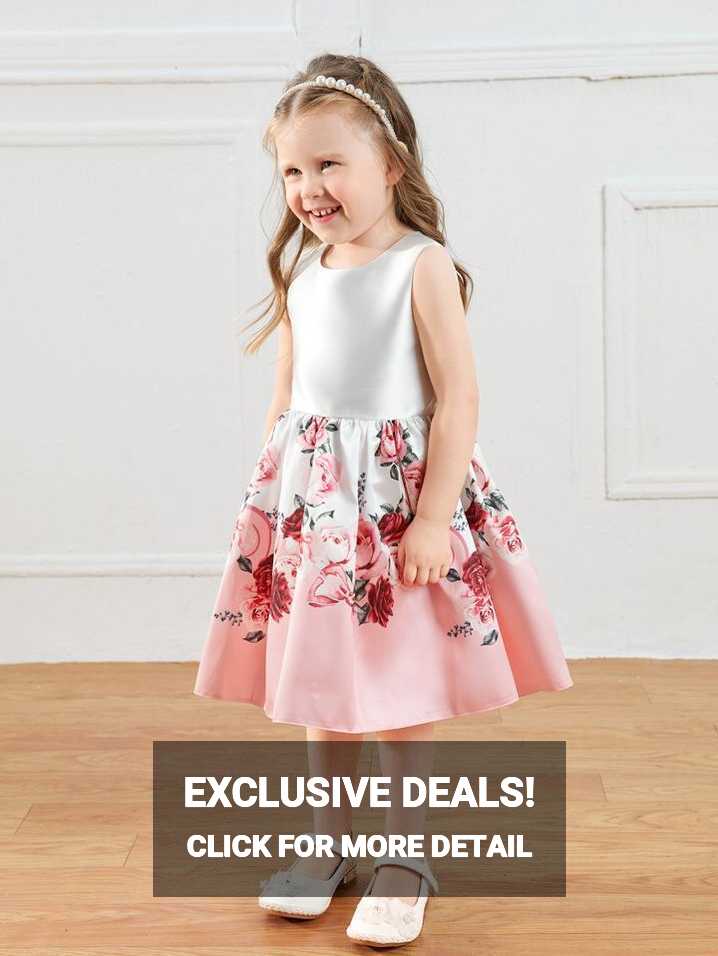 SHEIN Young Girls Floral Print Sleeveless Party Dress | SHEIN USA