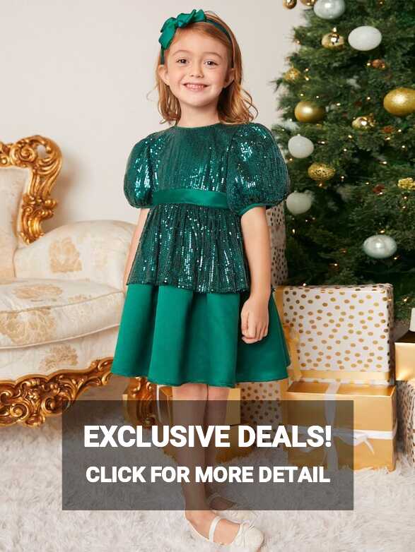 SHEIN Young Girls Sequin Panel Puff Sleeve Party Dress | SHEIN USA