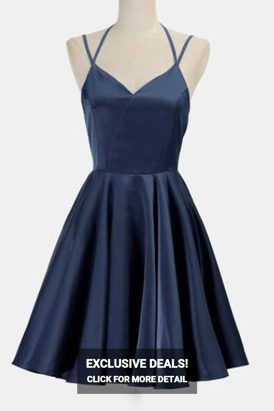 SIMPLE DARK BLUE SPAGHETTI STRAPS SHORT HOMECOMING DRESS PARTY ...