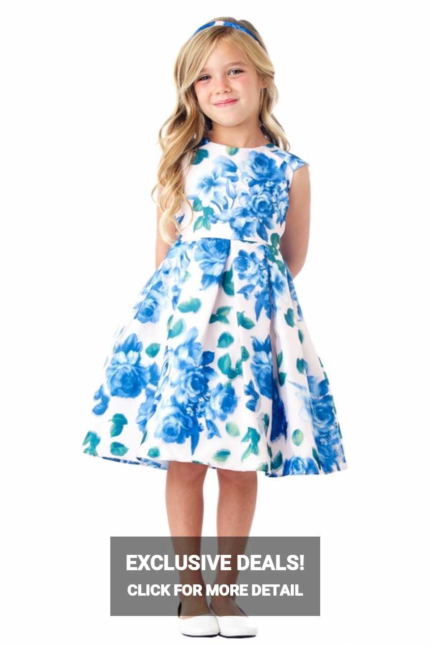 SK_676BLU - Girls Dress Style 676 - Blue Cap Sleeve Floral Print ...