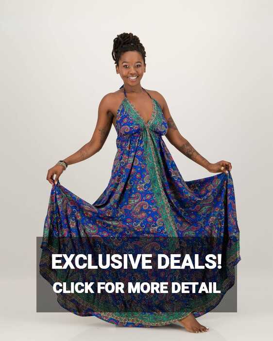 SKA Maxi Boho Gypsy VV Dress- Royal Blue Paisley - SKA Clothing