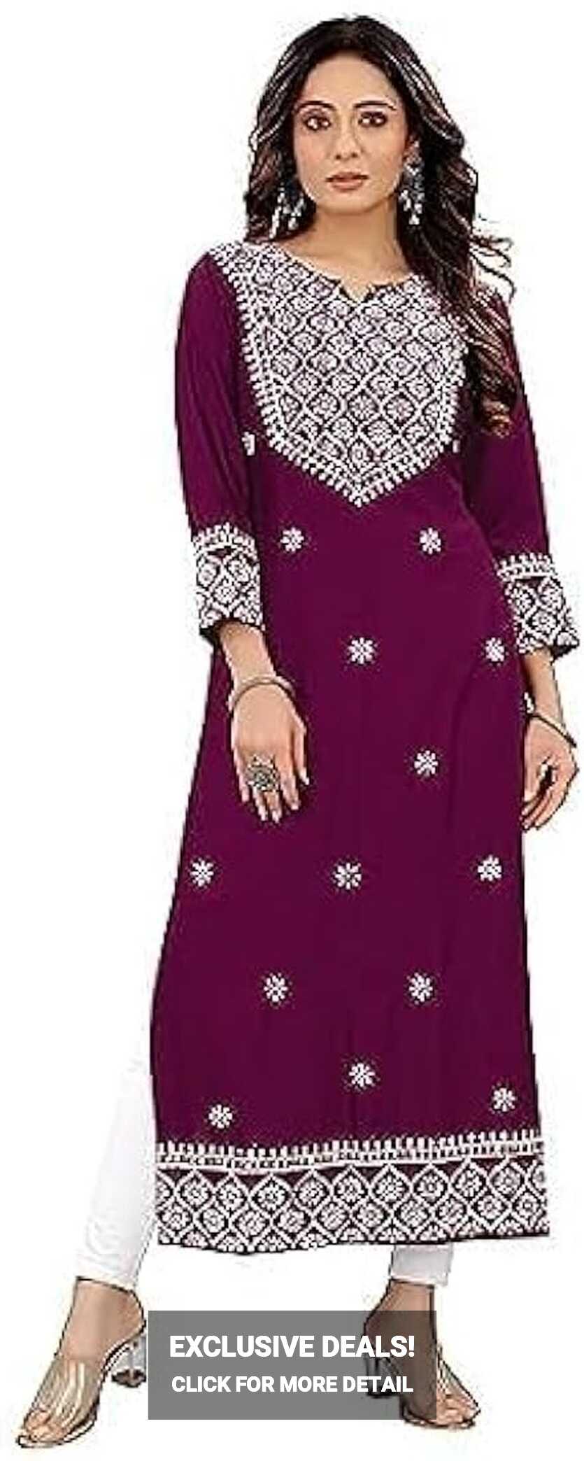 SKTARA Women Soft Stretchable Kurta | Embroidered Viscose Rayon ...