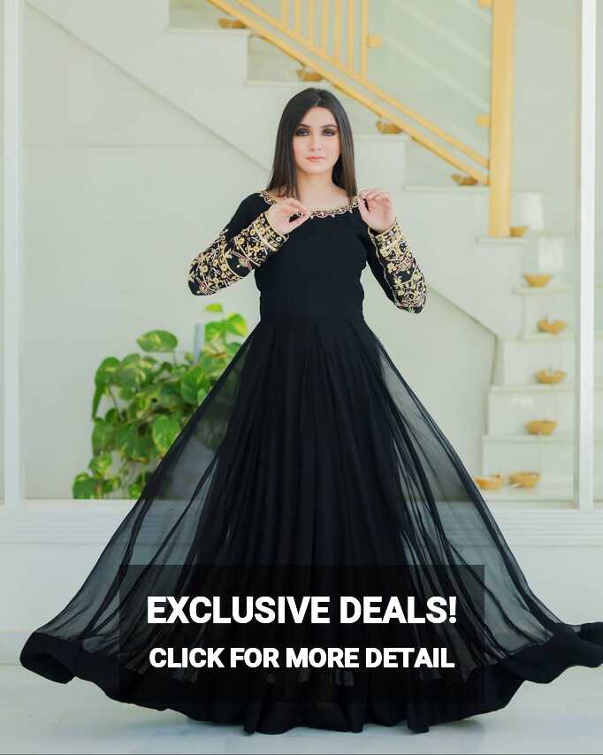 SOLID BLACK HAND EMBELLISHED LONG FLARED CHIFFON ANARKALI – Saad ...