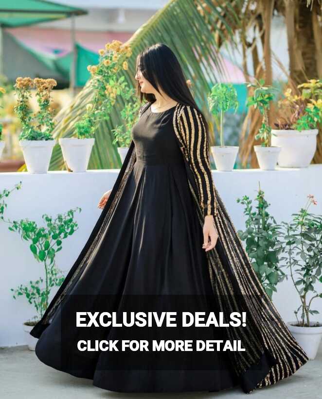 SOLID BLACK LONG FLARED EMBELLISHED GOWN FROCK SET – Saad Ibrahim