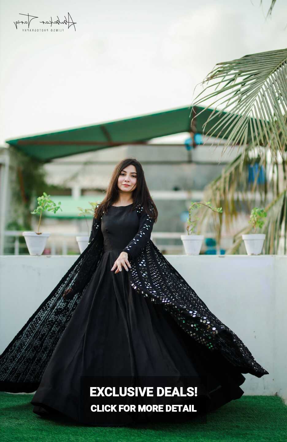 SOLID BLACK LONG FLARED EMBELLISHED GOWN WITH ANARKALI – Saad Ibrahim