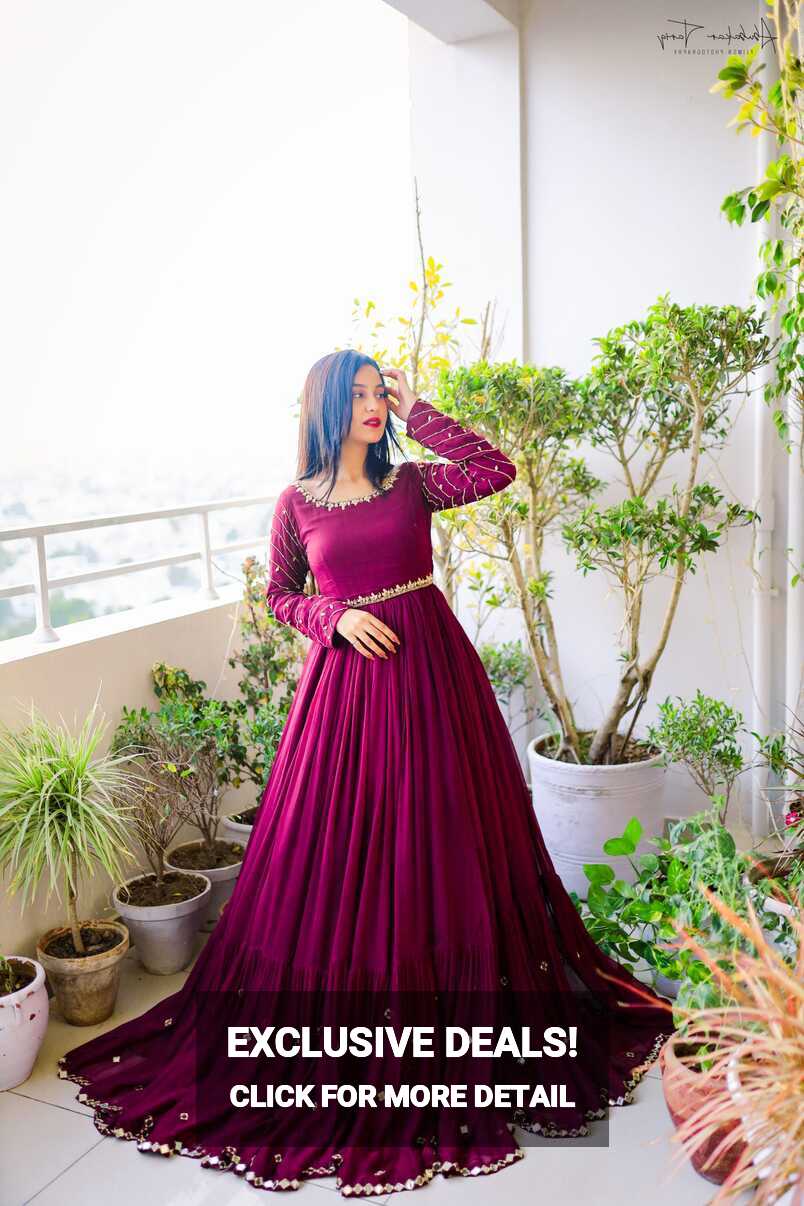 SOLID PURPLE HAND EMBELLISHED LONG FLAIR MAXI – Saad Ibrahim