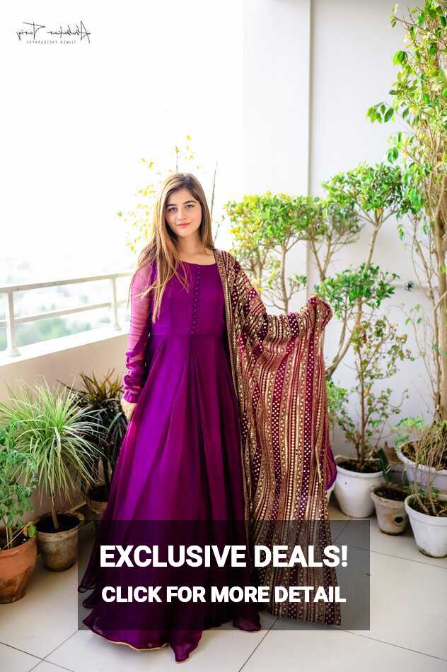 SOLID PURPLE LONG FLAIR ANARKALI WITH DUPATTA – Saad Ibrahim