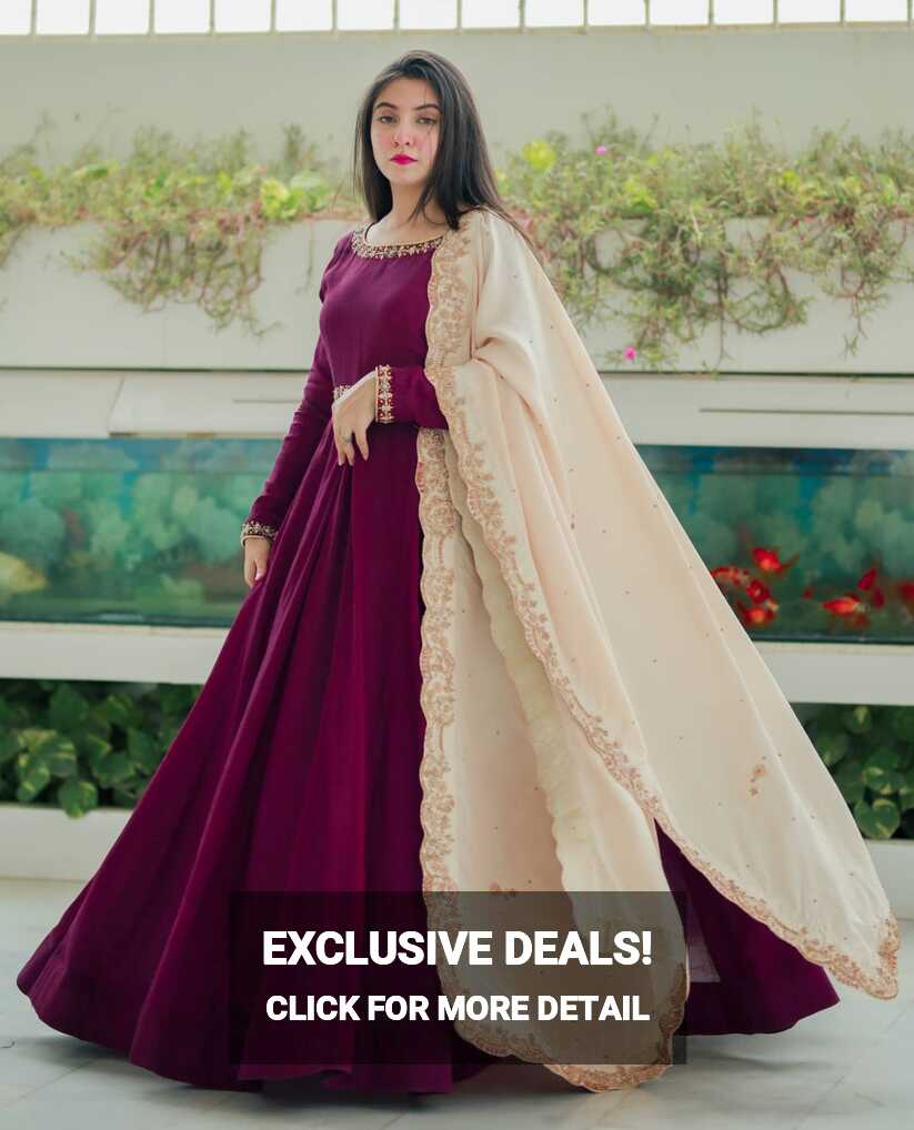 SOLID PURPLE LONG FLARED ANARKALI SET WITH HAND EMBELLISHED ...