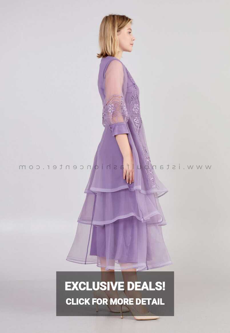 SUIZI Mid-Length Midi Tulle Column Regular Purple Casual Dress ...